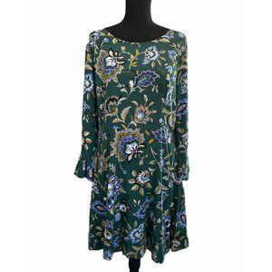 Old Navy long Sleeve fit and flare floral dress green sz 14 flowing flattering